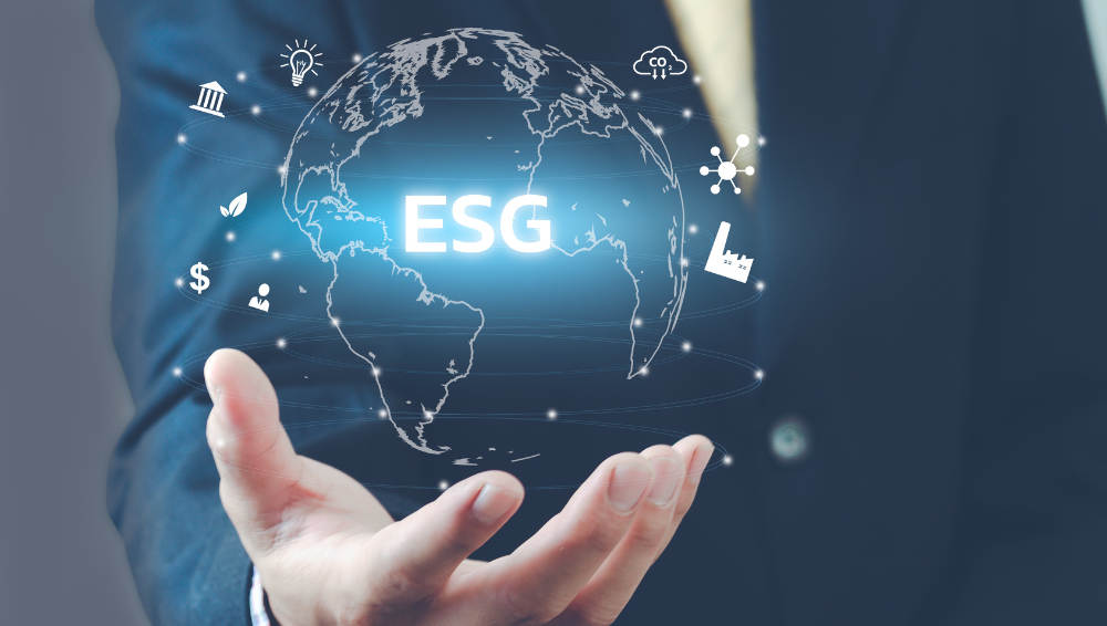 Scritta ESG su sfondo virtuale